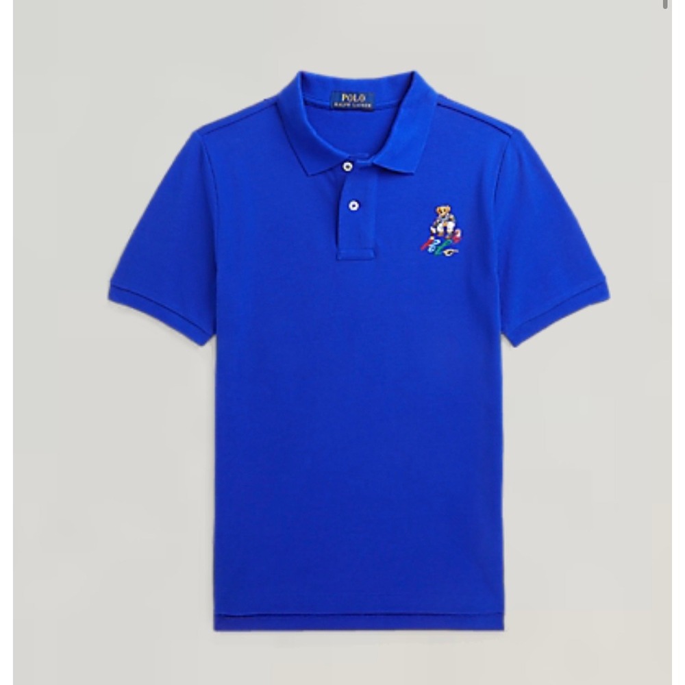 126. Polo Bear Cotton Mesh Polo Shirt in Sapphire Blue Size 14-16 Large